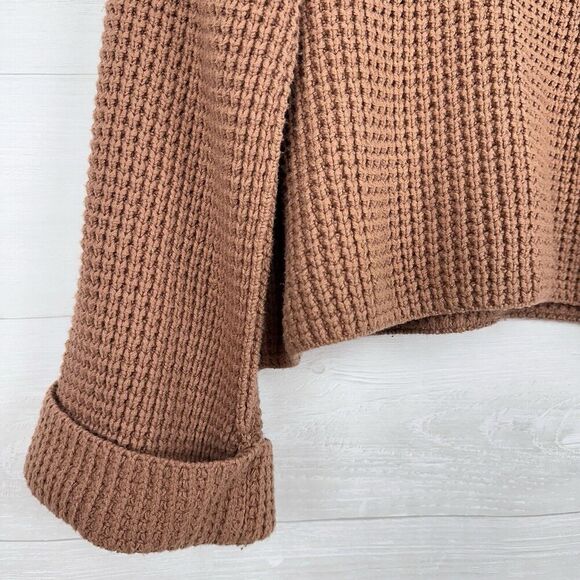 Free People Oversized Slouchy Sweater M Brown Pullover Cowl Neck Chunky Knit - Picture 5 of 14